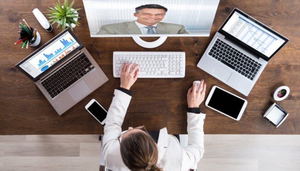 Businesswoman conducting a vedeo conference