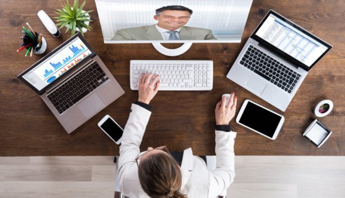 Businesswoman conducting a vedeo conference